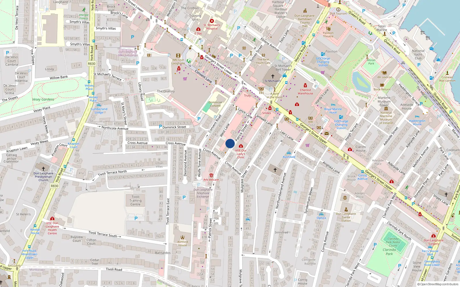 Overhead map showing the location of 20 Patrick Street, Dublin