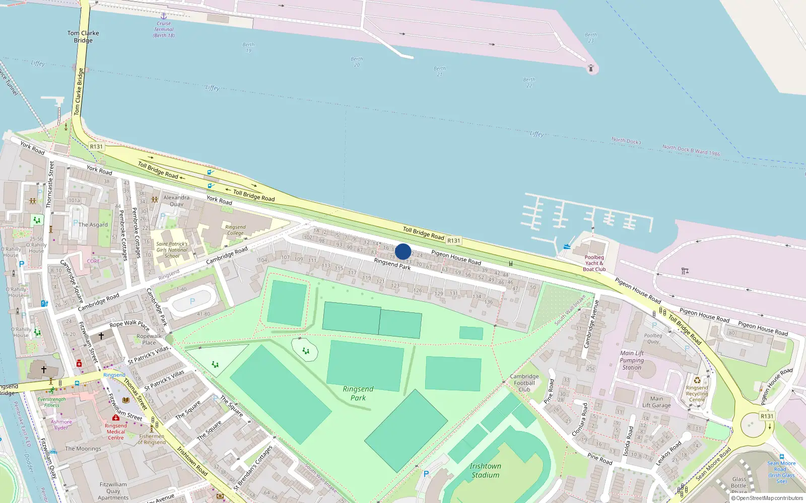 Overhead map showing the location of 20 Pigeon House Road, Dublin 4