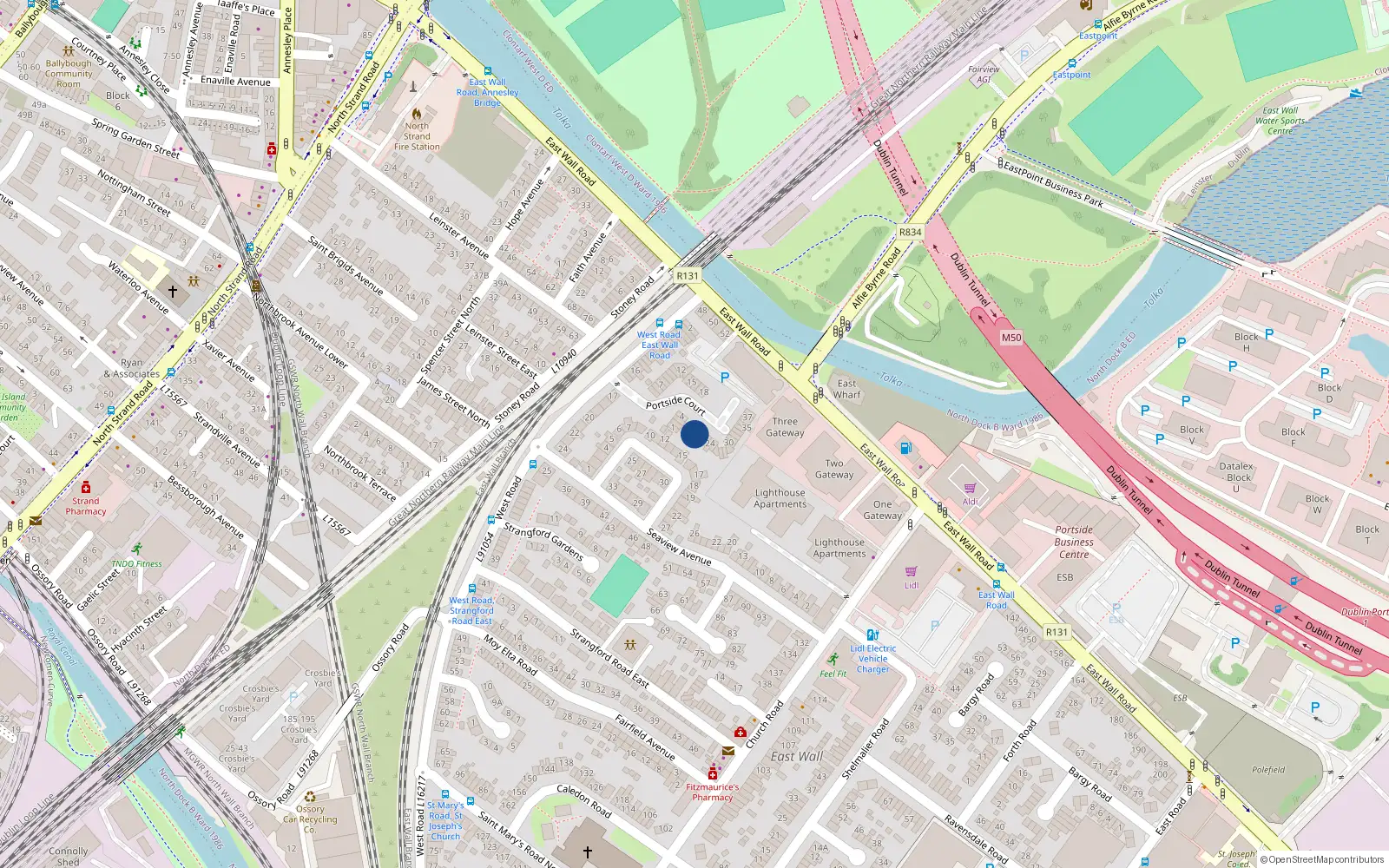 Overhead map showing the location of 20 Portside Court, East Wall, Dublin