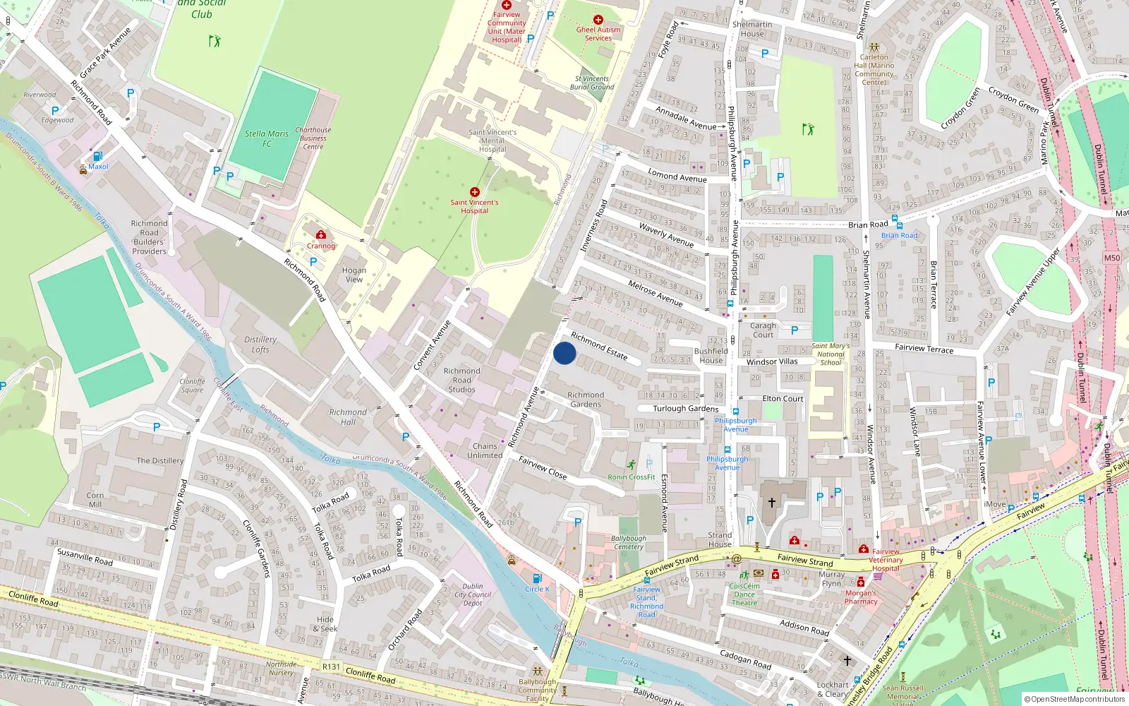 Overhead map showing the location of 20 Richmond Estate, Dublin 3
