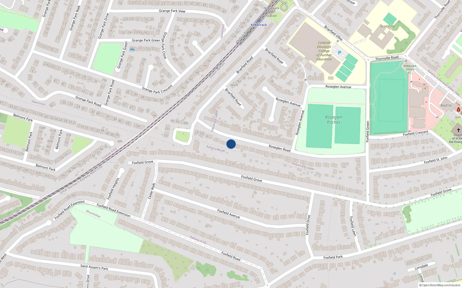 Overhead map showing the location of 20 Roseglen Road, Dublin 5