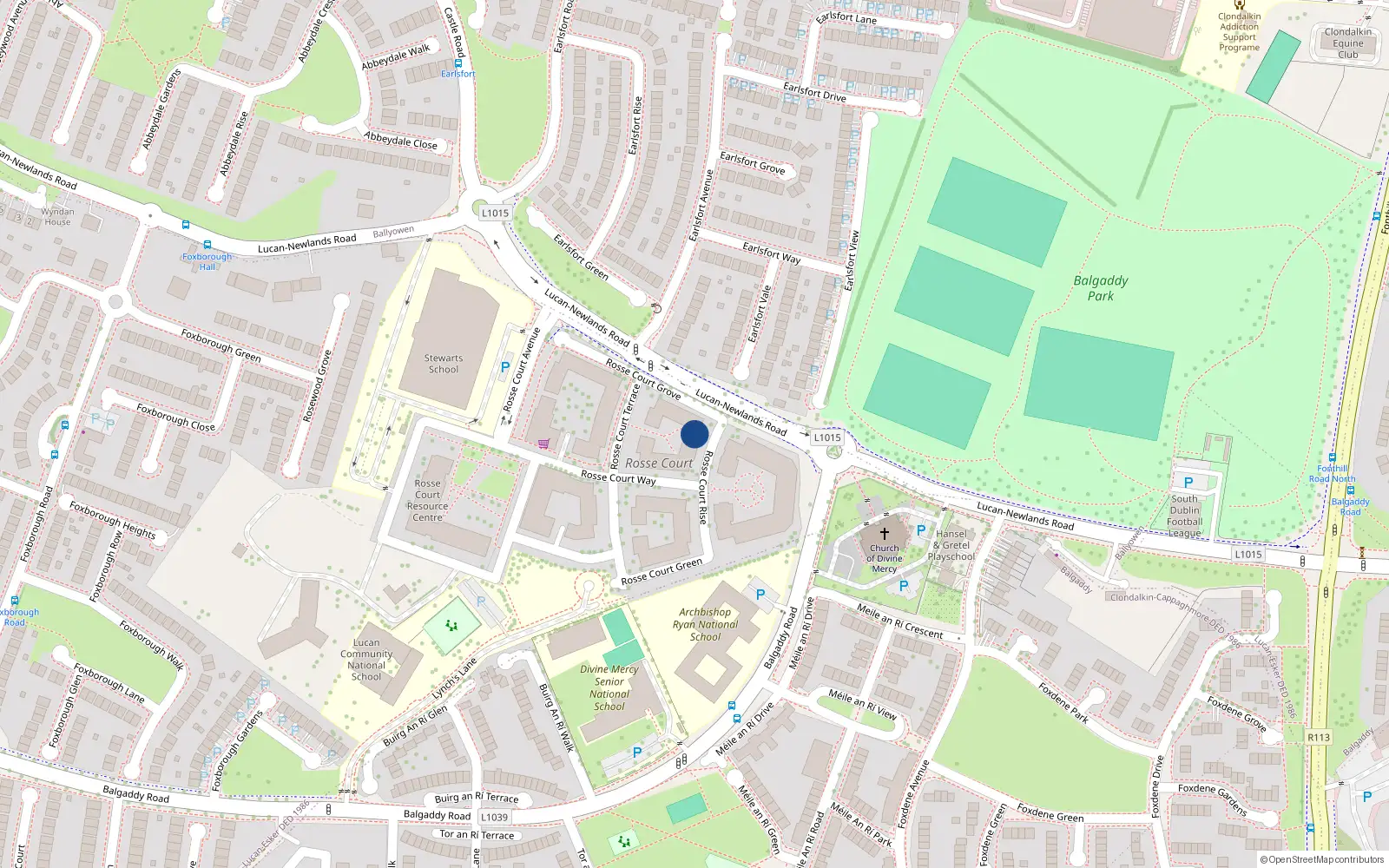 Overhead map showing the location of 20 Rosse Court Rise, Balgaddy Road, Lucan