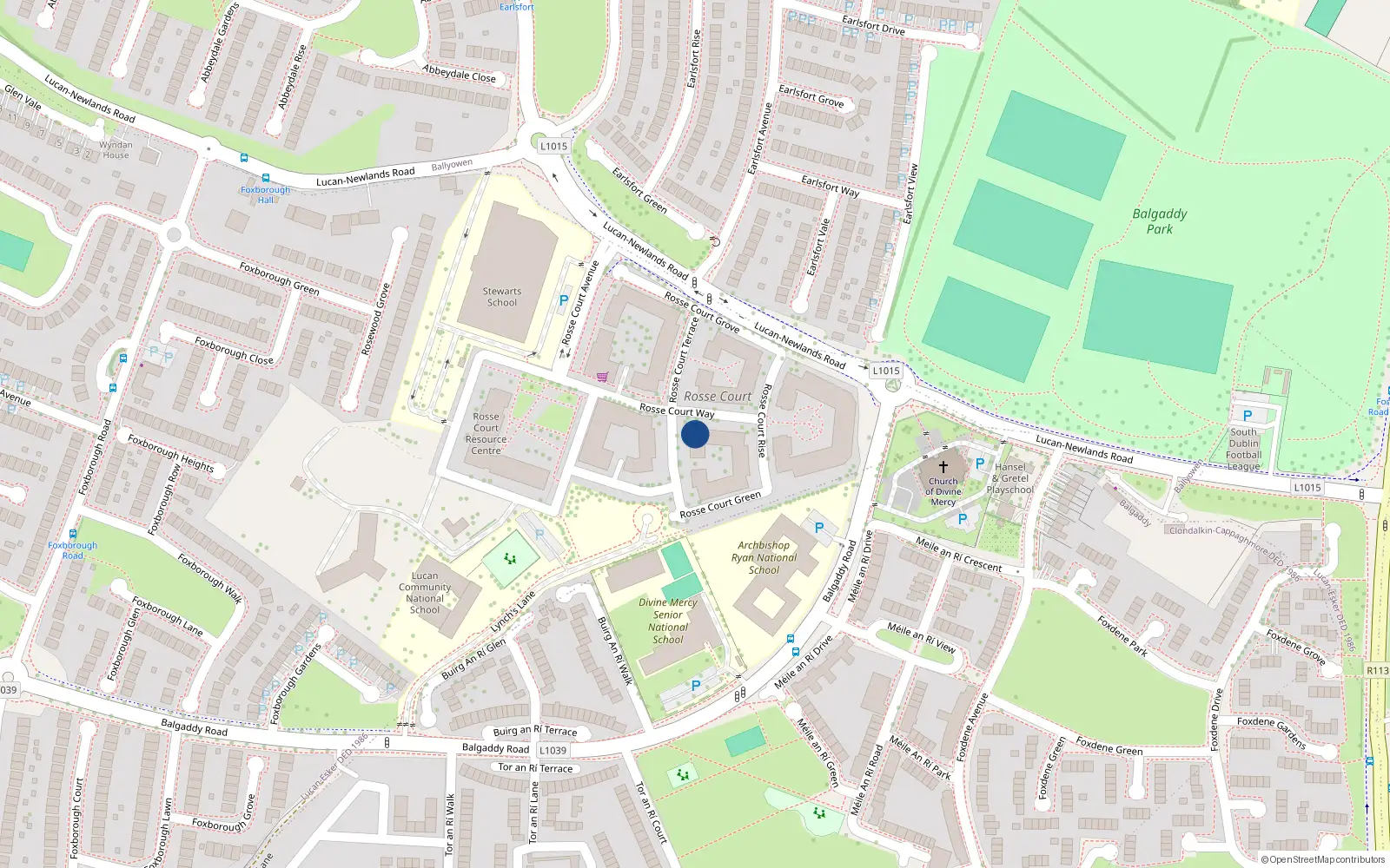 Overhead map showing the location of 20 Rosse Court Terrace, Lucan
