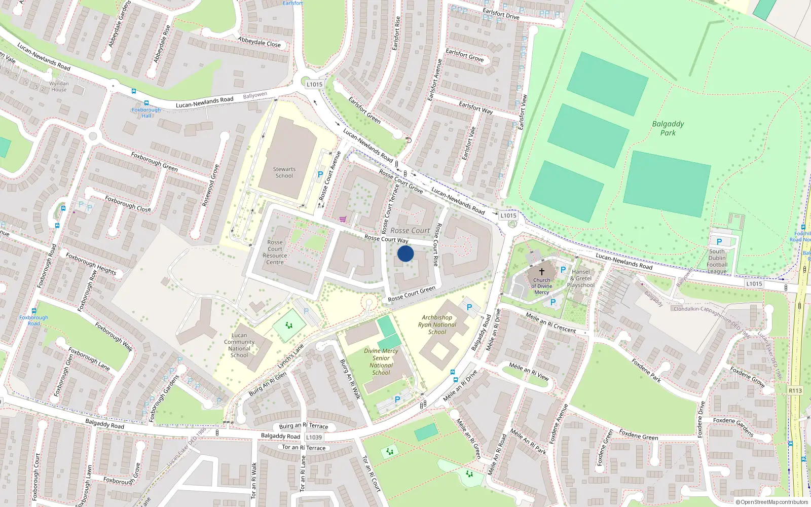 Overhead map showing the location of 20 Rosse Court Way, Lucan