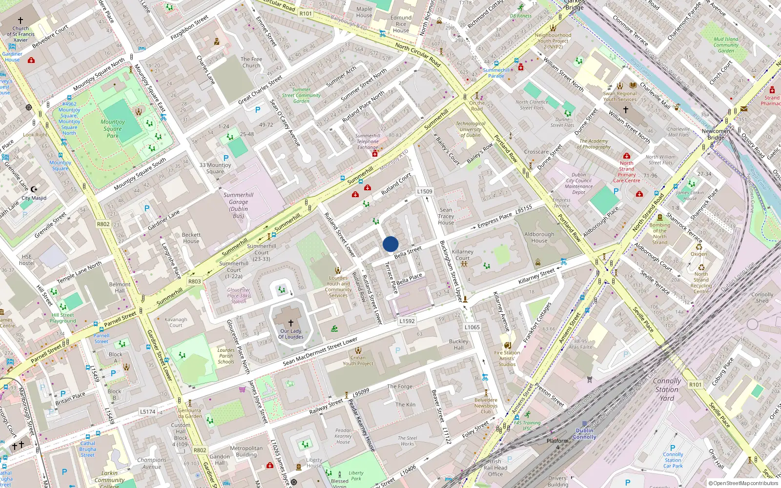 Overhead map showing the location of 20 Rutland Cottages, Dublin 1