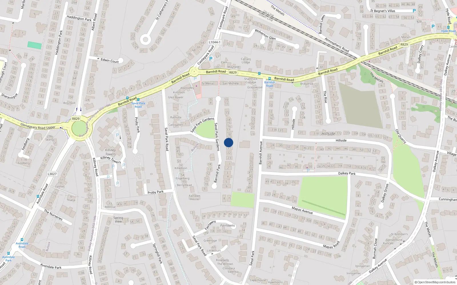 Overhead map showing the location of 20 Saval Park Gardens, Dalkey, Dublin
