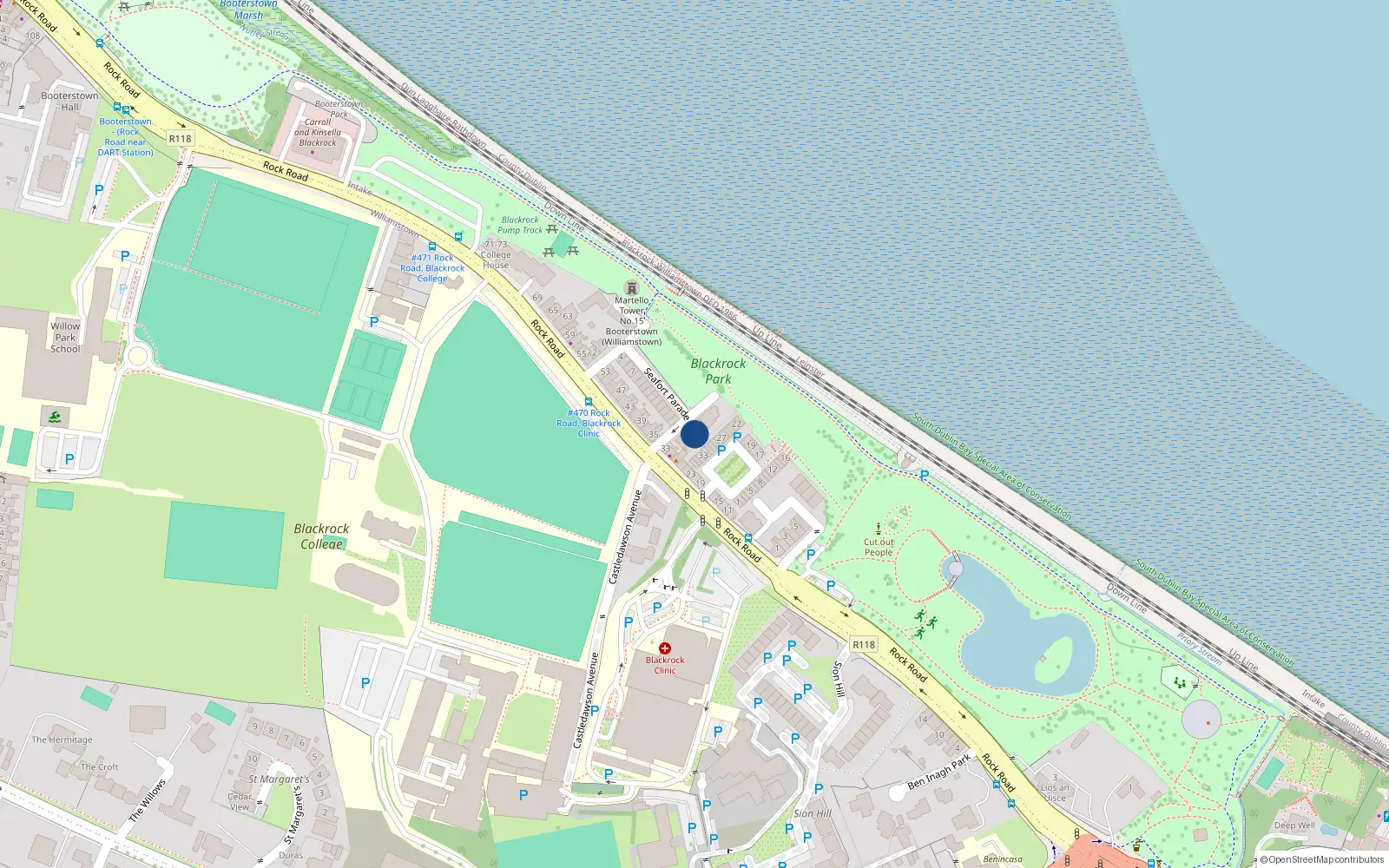 Overhead map showing the location of 20 Seafort Parade, Blackrock