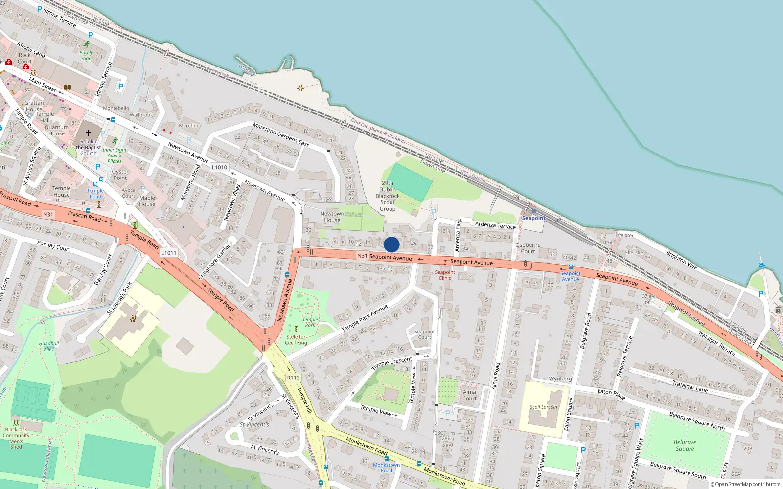 Overhead map showing the location of 20 Seapoint Avenue, Blackrock, Dublin