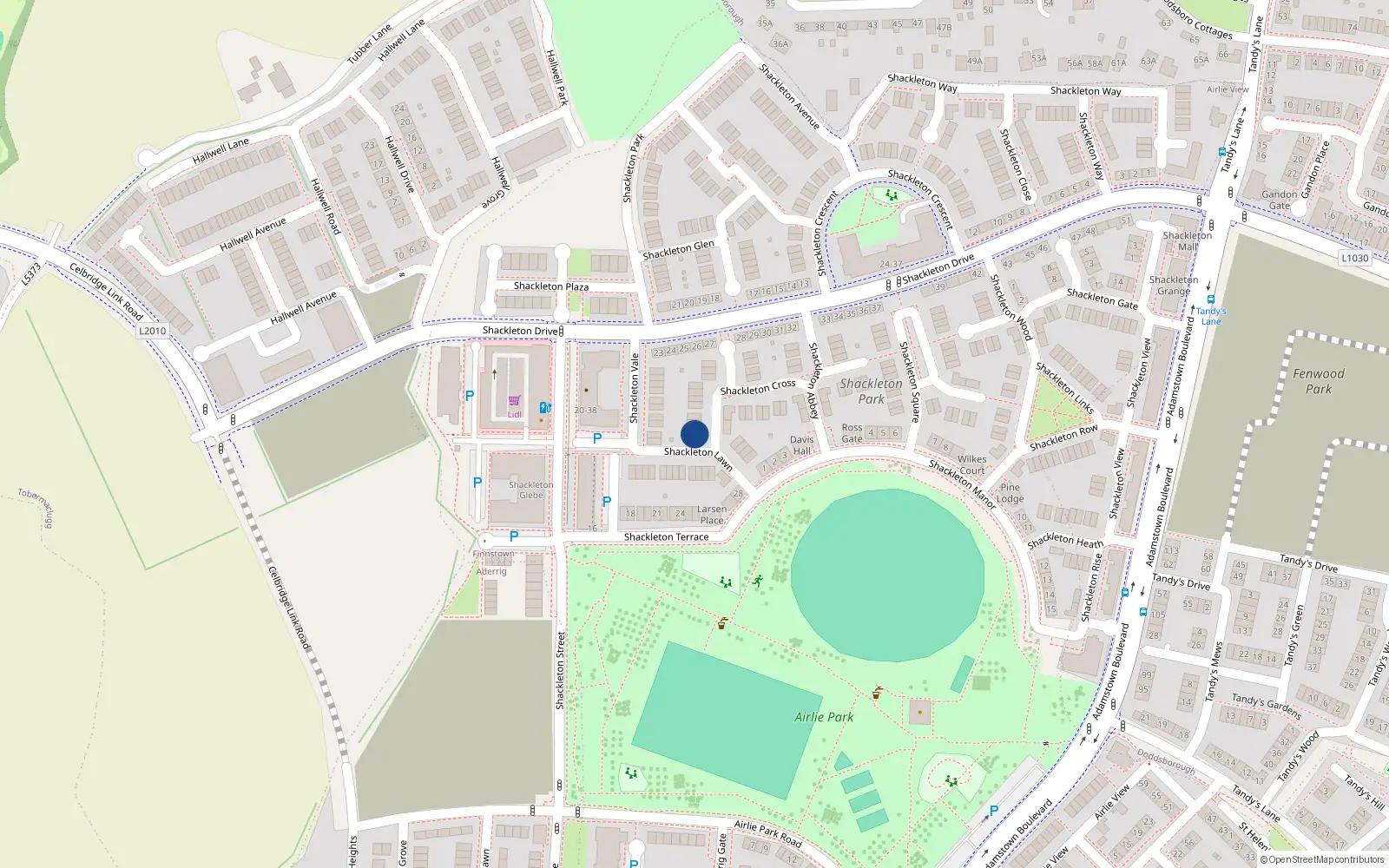 Overhead map showing the location of 20 Shackleton Cross, Shackleton Park, Lucan