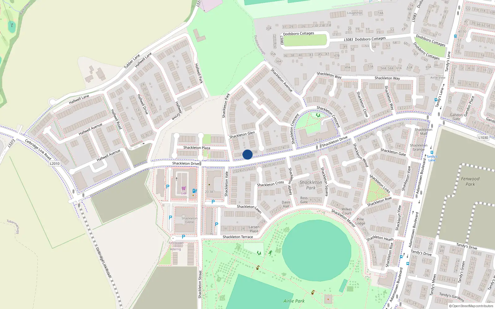 Overhead map showing the location of 20 Shackleton Drive, Lucan