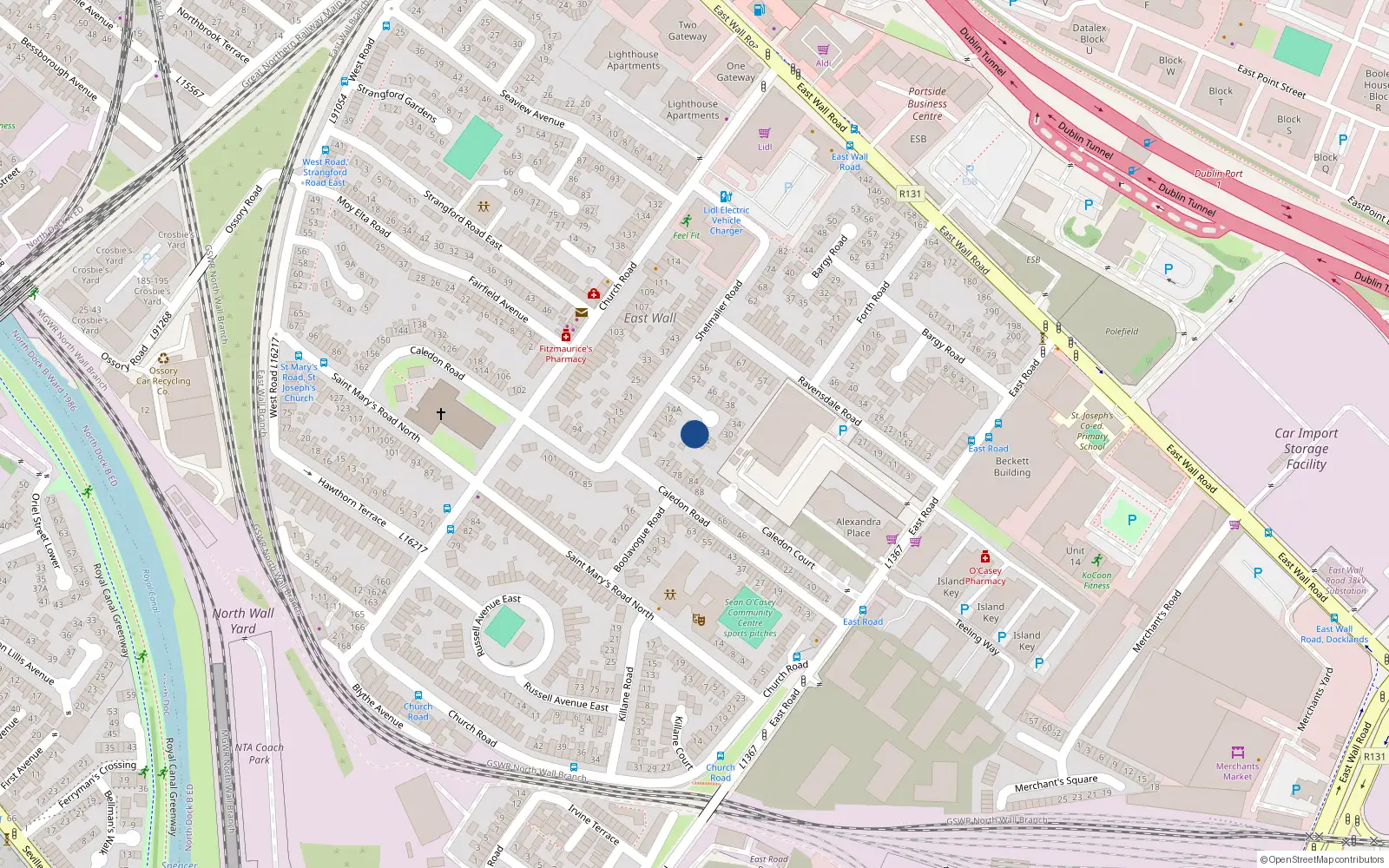 Overhead map showing the location of 20 Shelmalier Road, East Wall, Dublin 3