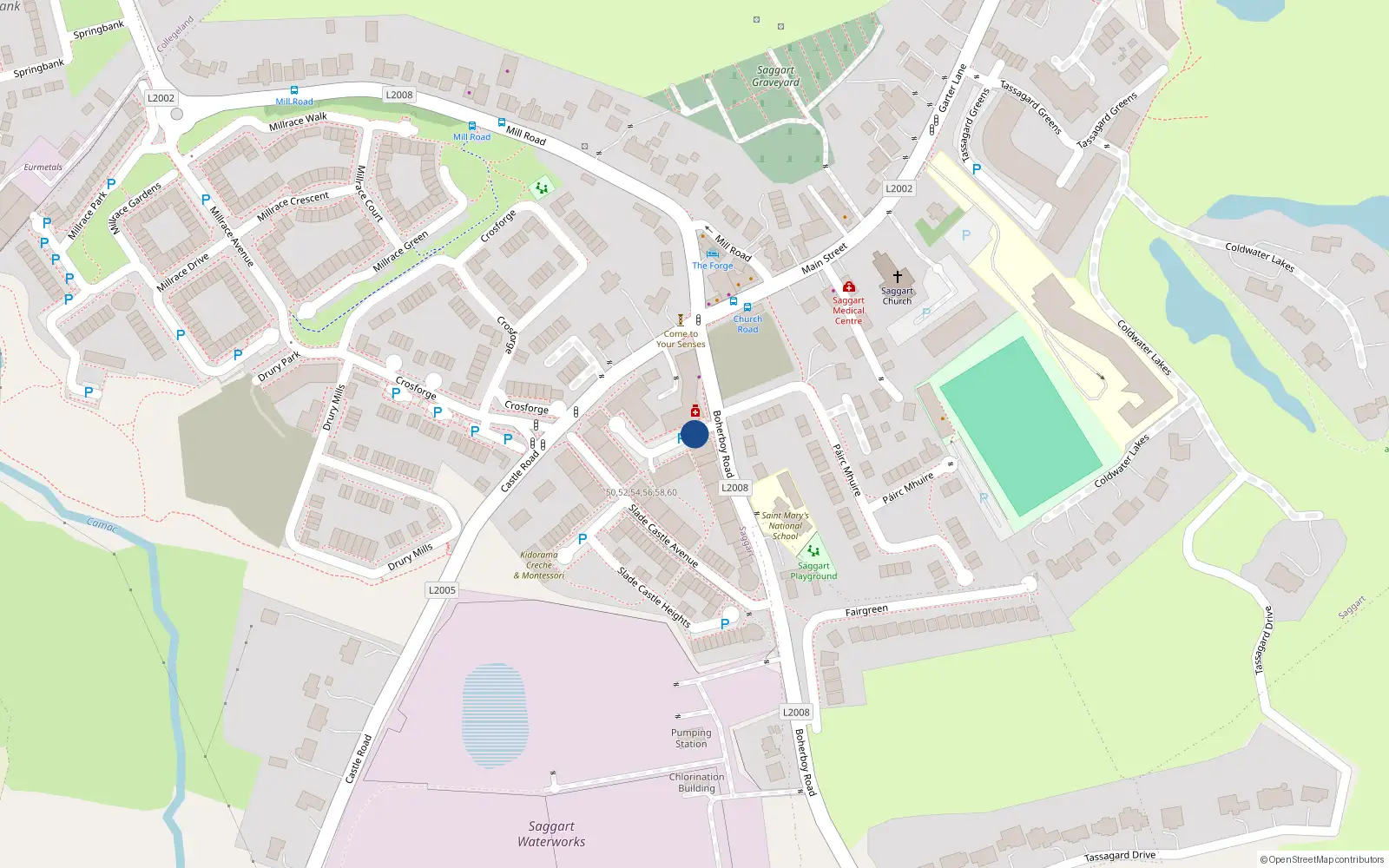 Overhead map showing the location of 20 Slade Castle Court, Saggart