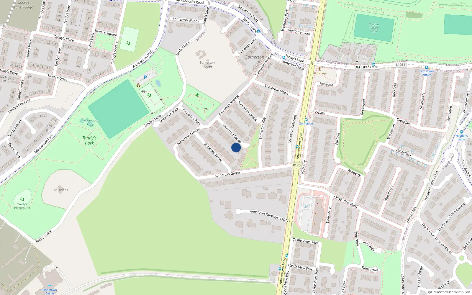 Overhead map showing the location of 20 Somerton Copse, Newcastle Road, Lucan