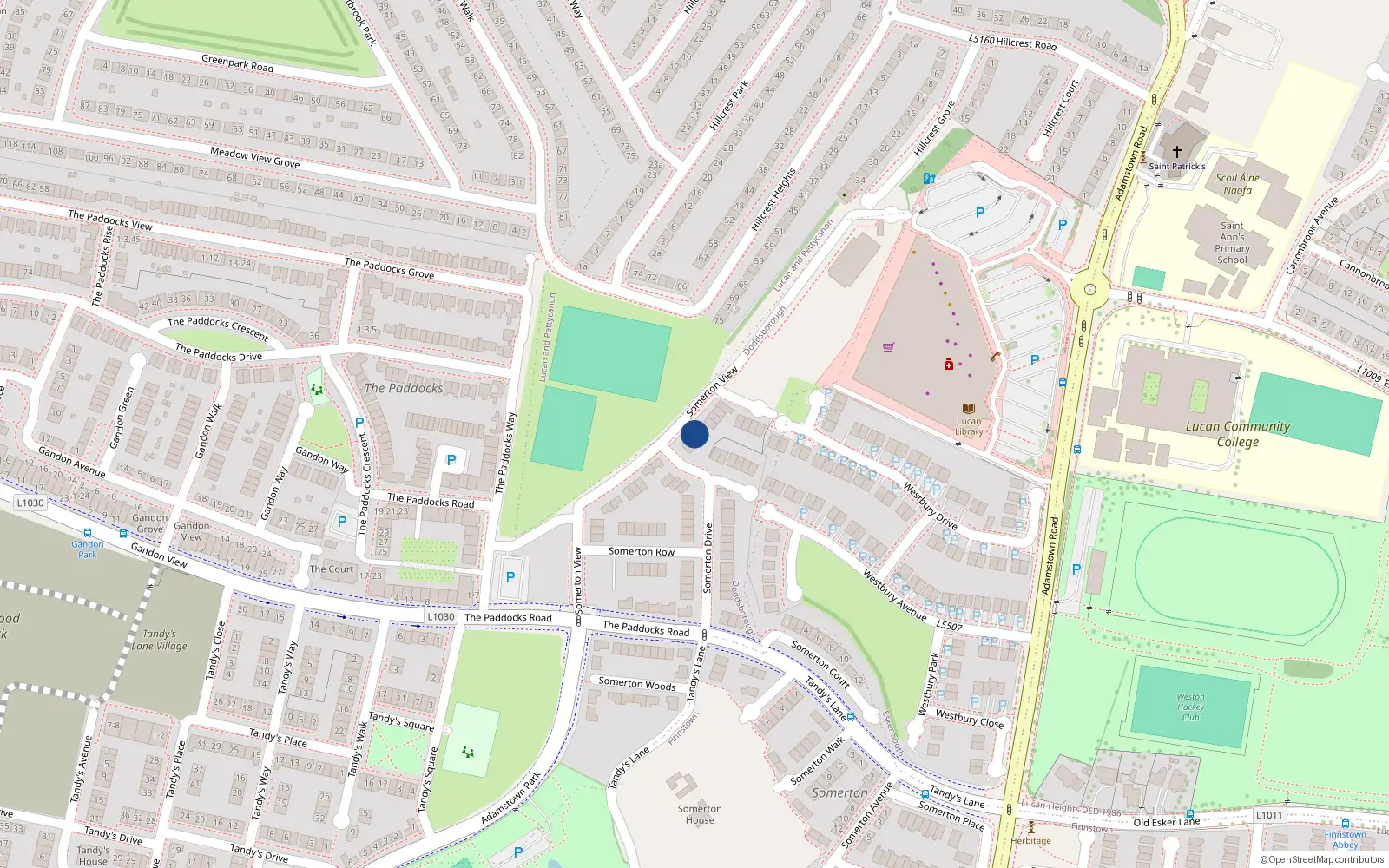Overhead map showing the location of 20 Somerton View, Lucan