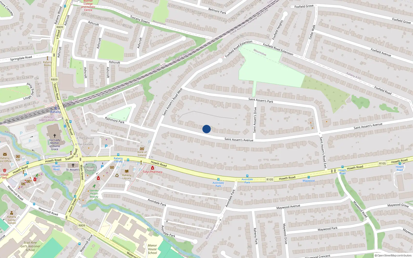 Overhead map showing the location of 20 St Assams Avenue, Raheny, Dublin 5
