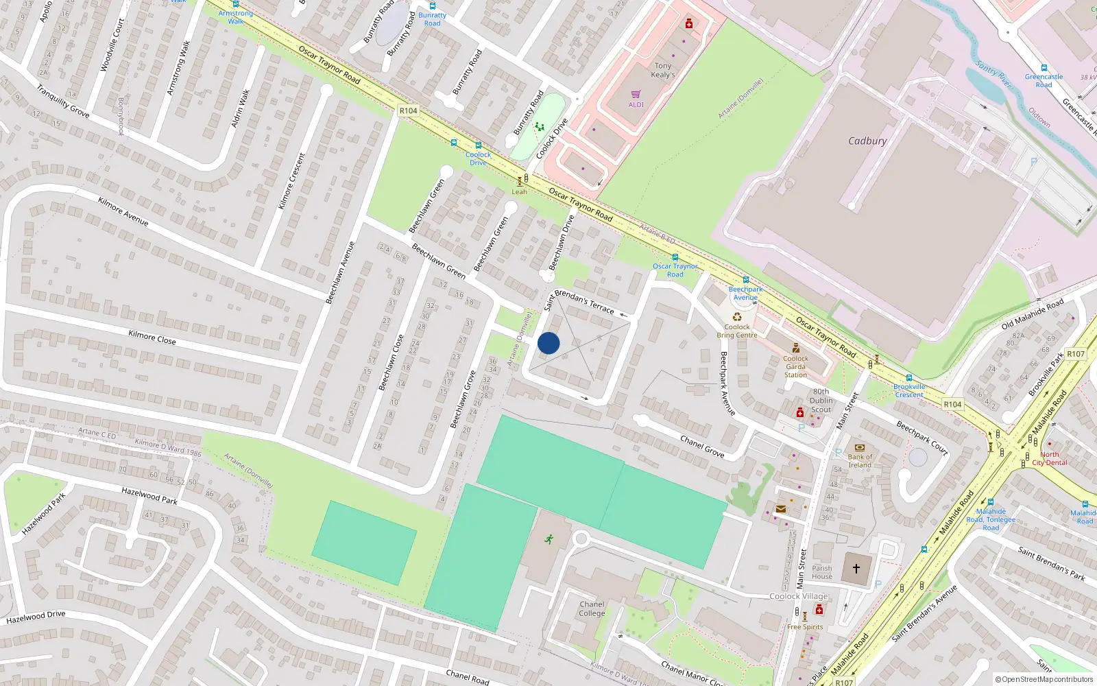 Overhead map showing the location of 20 St Brendan's Terrace, Coolock, Dublin 5