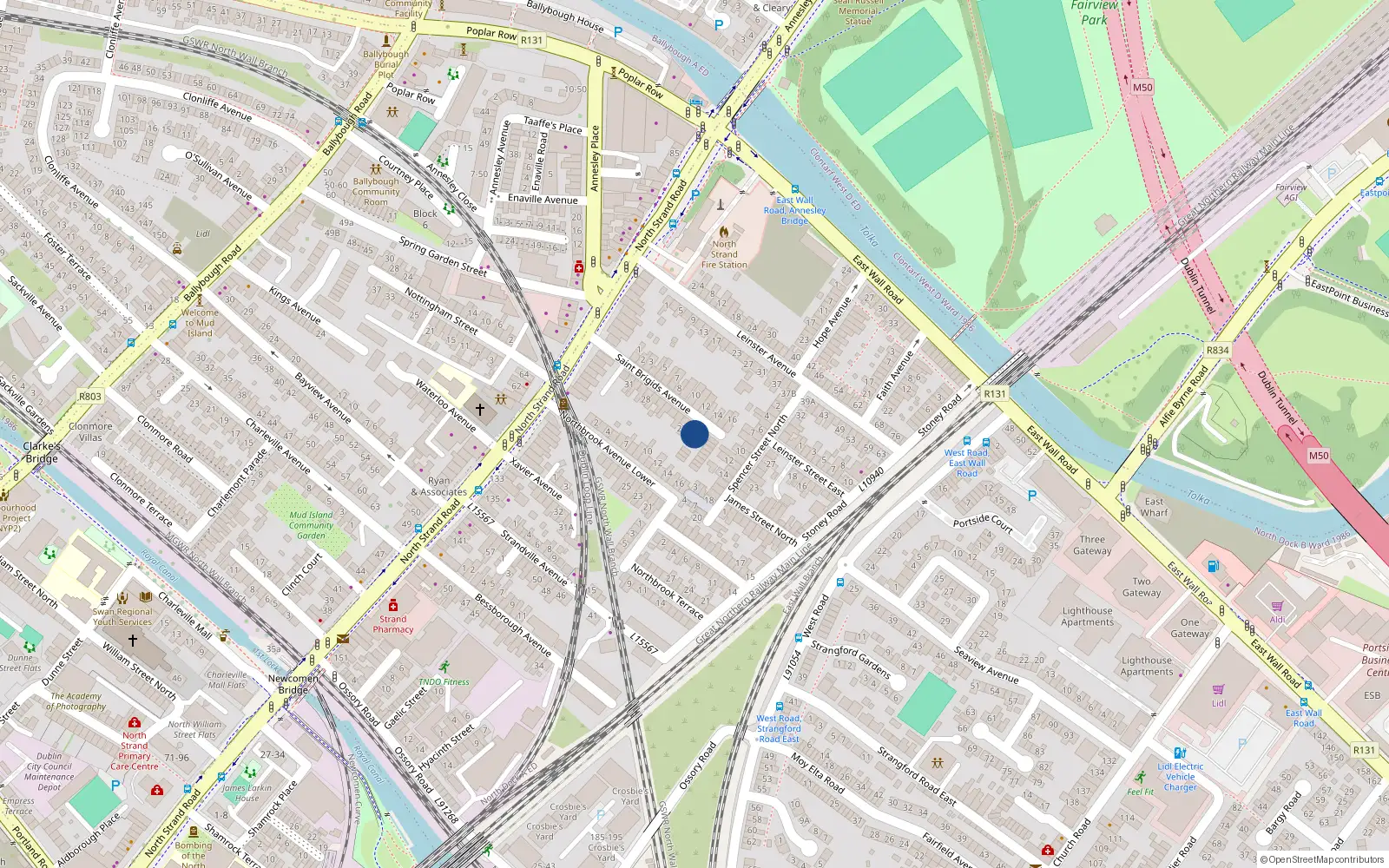 Overhead map showing the location of 20 St Brigids Avenue, Strand Road North, Fairview Dublin 3