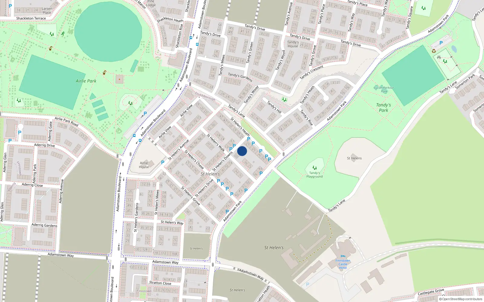 Overhead map showing the location of 20 Saint Helen's Downs, Lucan