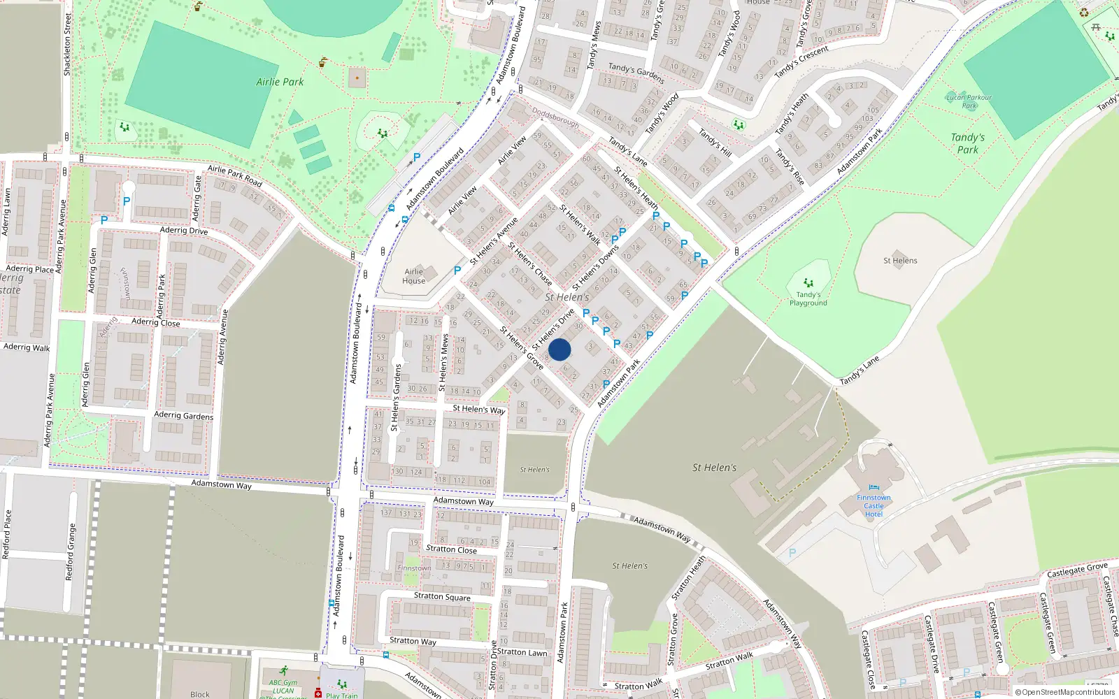 Overhead map showing the location of 20 Saint Helen's Drive, Lucan