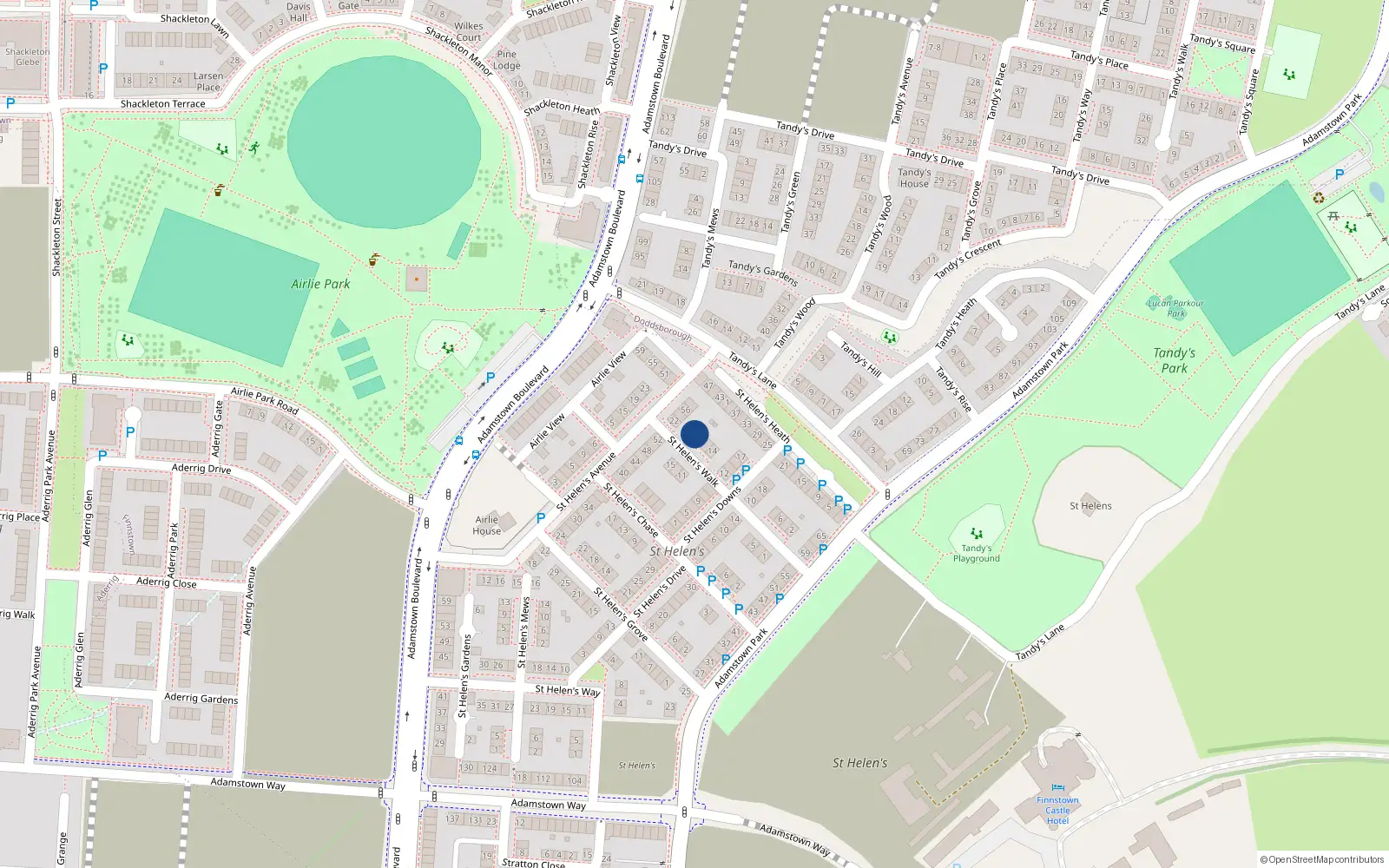 Overhead map showing the location of 20 Saint Helen's Walk, Lucan