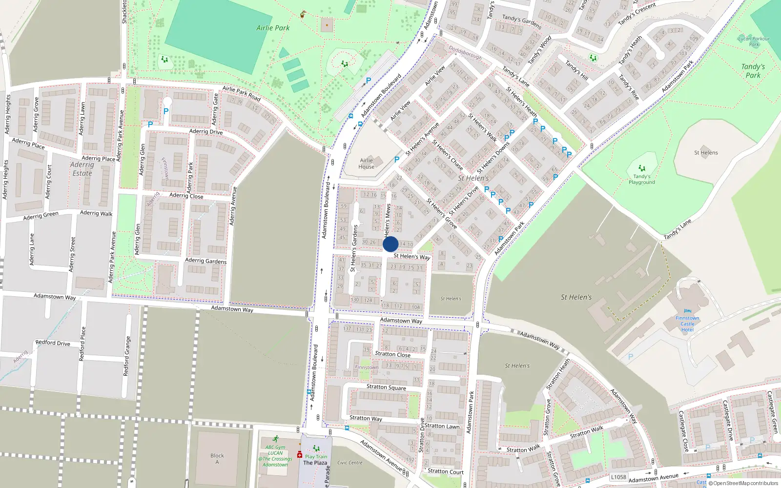 Overhead map showing the location of 20 Saint Helens Way, Lucan