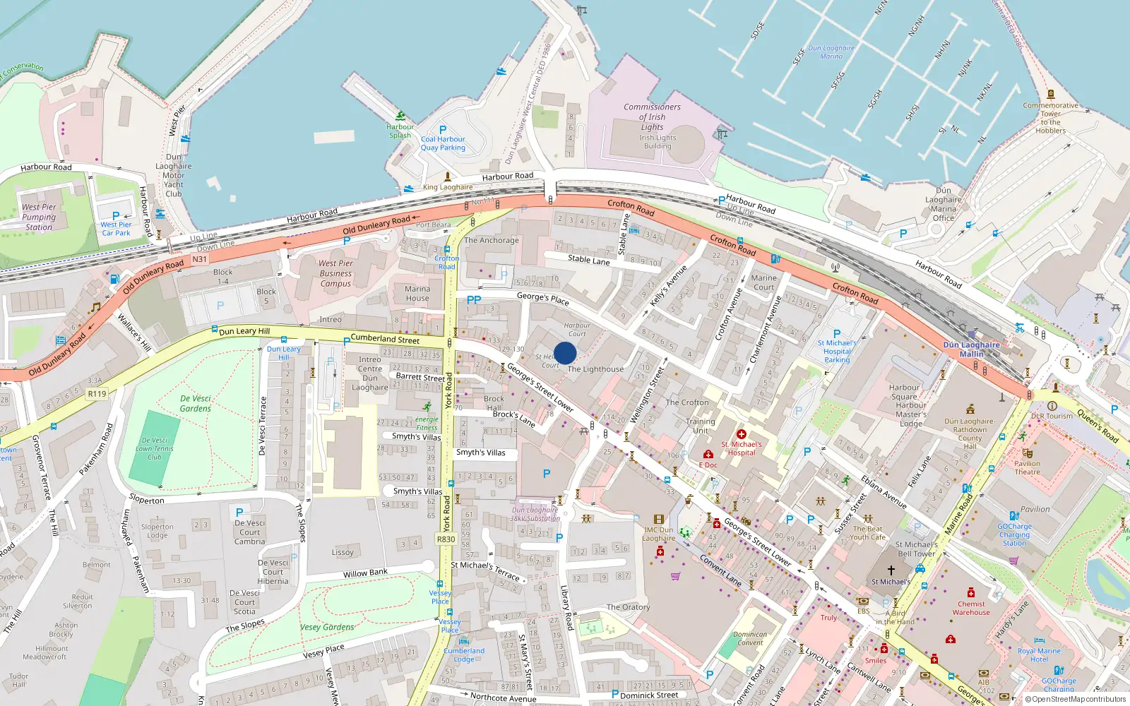 Overhead map showing the location of 20 St Helens Court, Lower Georges St, Dun Laoghaire