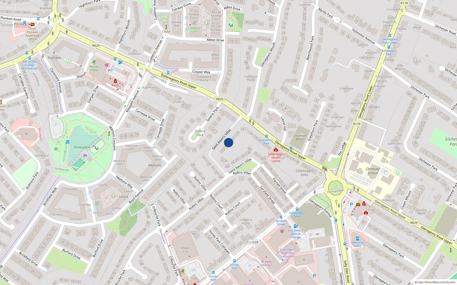 Overhead map showing the location of 20 St Kevins Villas, Glenageary Road, Sallynoggin