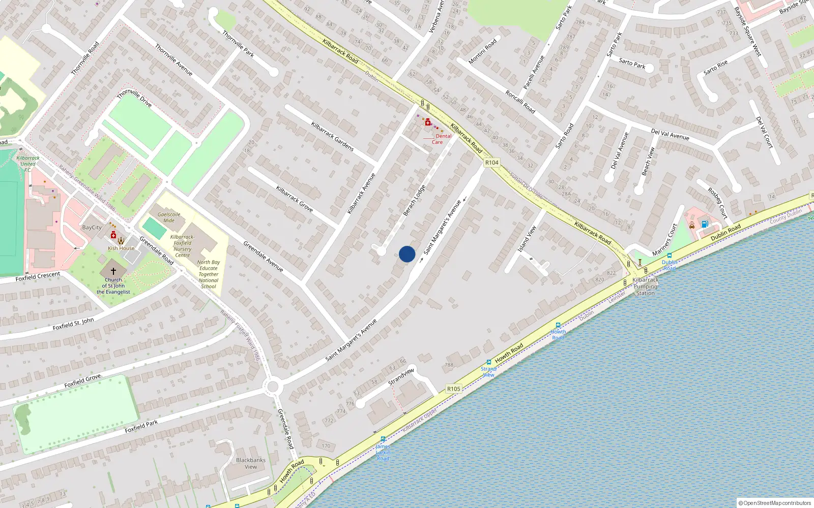 Overhead map showing the location of 20 St Margarets Avenue, Raheny, Dublin 5