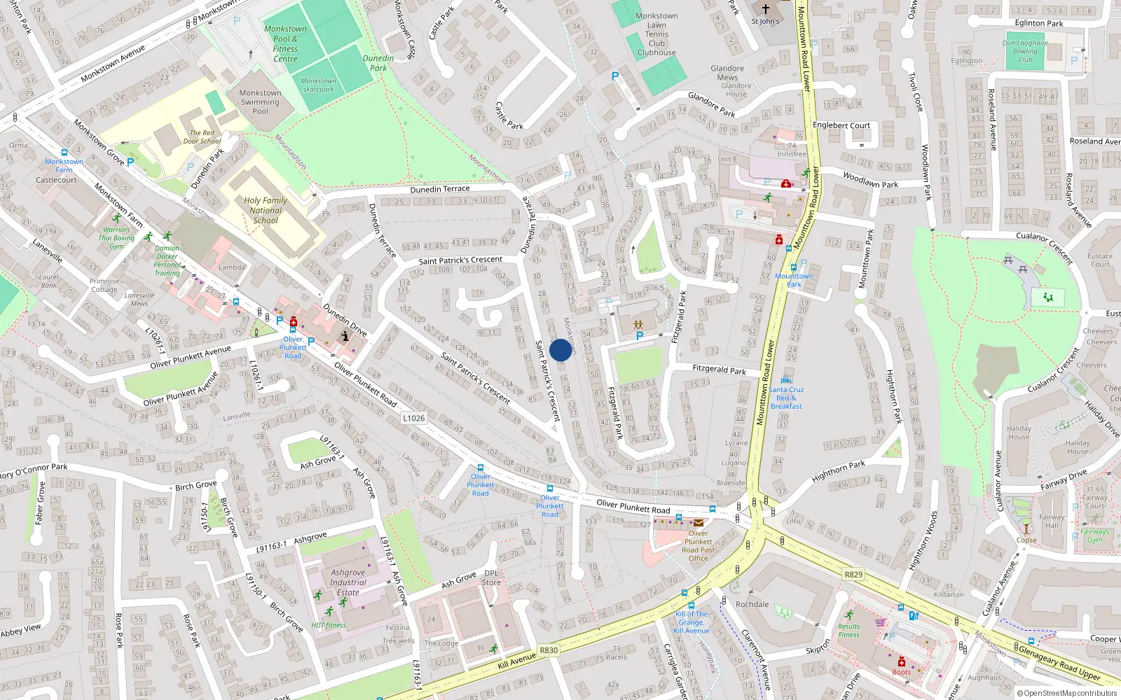 Overhead map showing the location of 20 St Patricks Crescent, Glenageary, Dublin