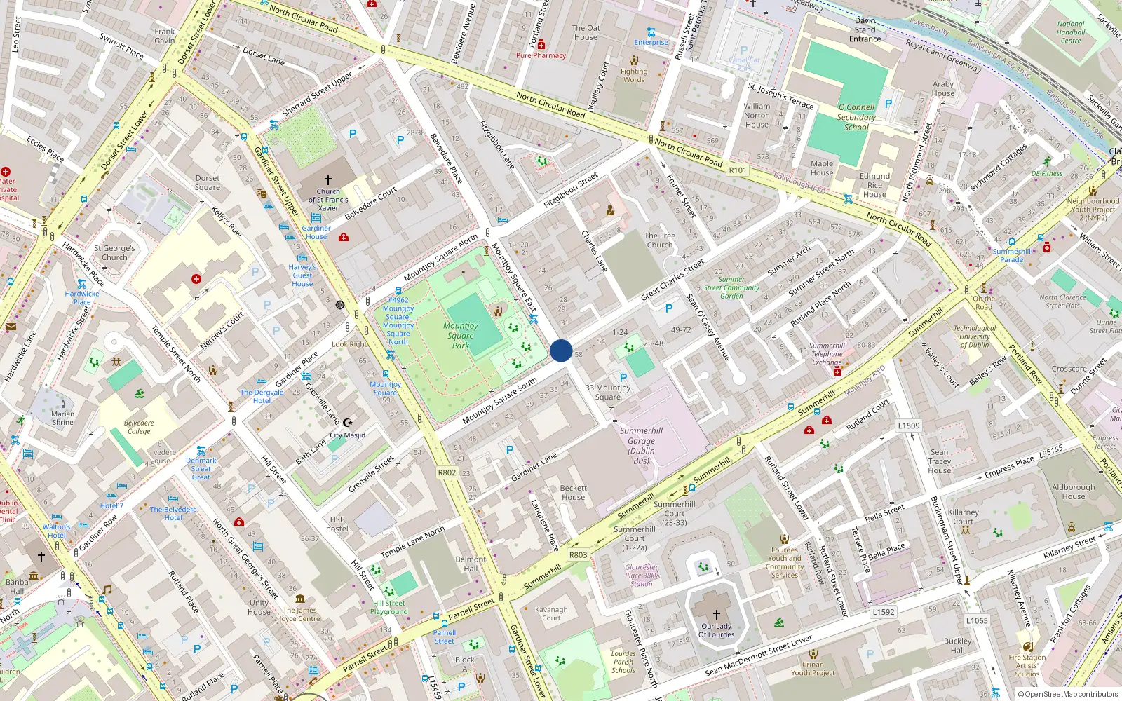 Overhead map showing the location of 20 Stapleton House, 33 Mountjoy Square East, Dublin 1