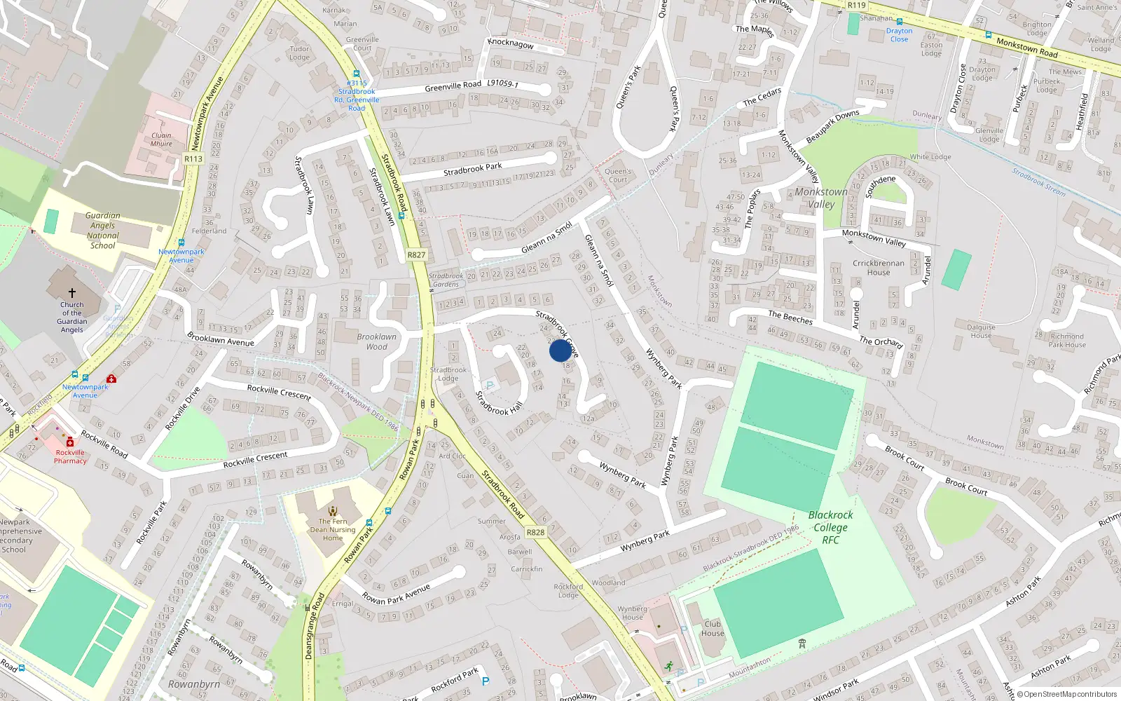 Overhead map showing the location of 20 Stradbrook Grove, Blackrock