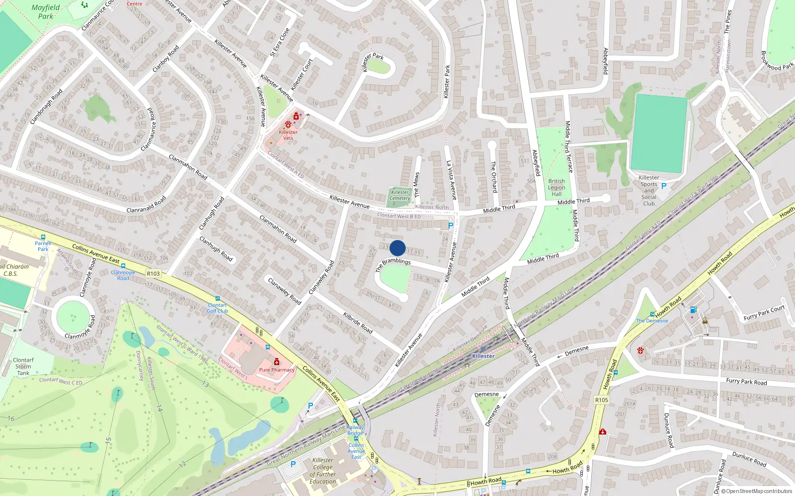 Overhead map showing the location of 20 The Bramblings, Dublin 5