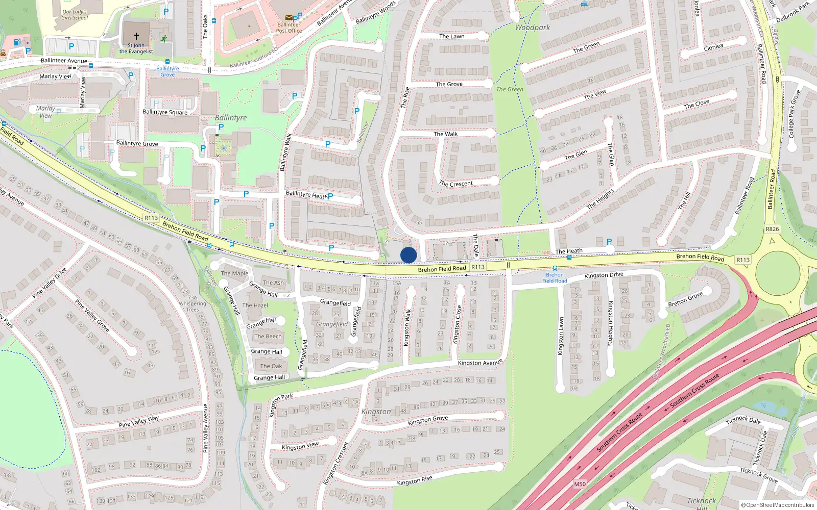 Overhead map showing the location of 20 The Copse, Ballinteer