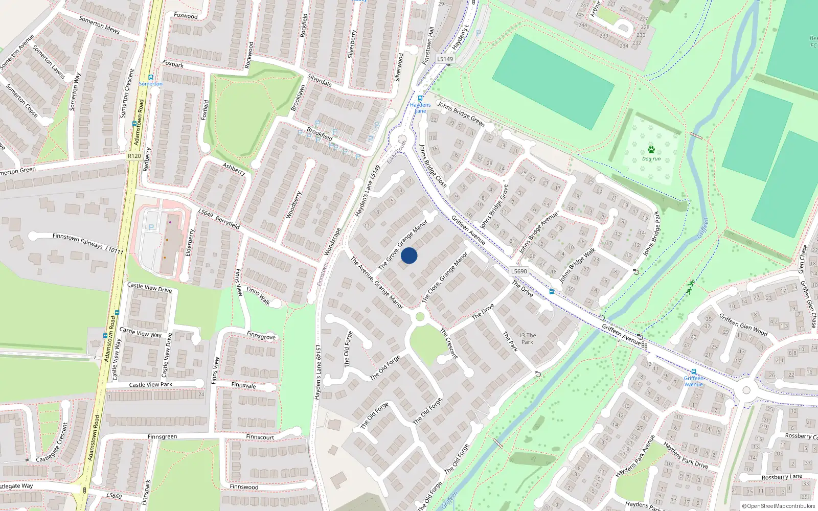Overhead map showing the location of 20 The Grove, Lucan