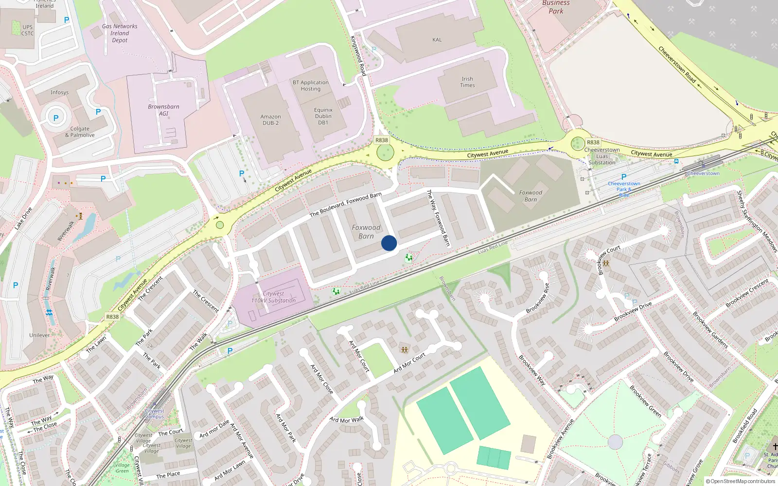 Overhead map showing the location of 20 The Park, Brownsbarn