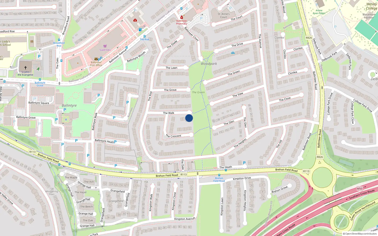 Overhead map showing the location of 20, 20 The Walk, Dublin 16