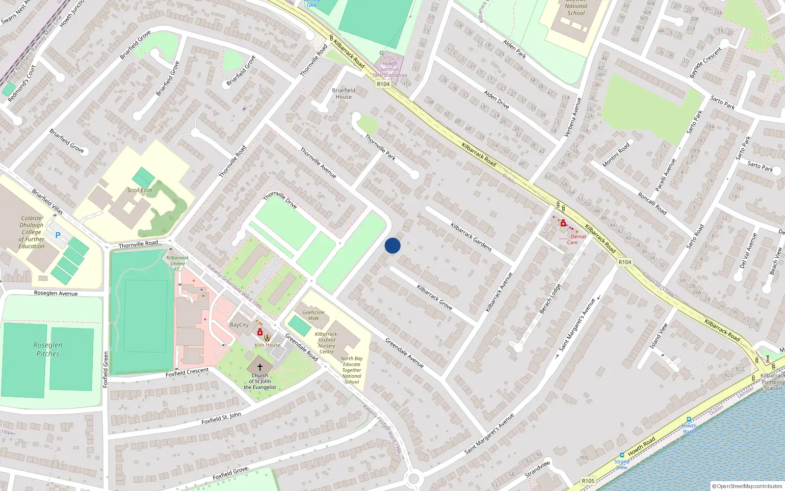 Overhead map showing the location of 20 Thornville Avenue, Kilbarrack, Dublin 5