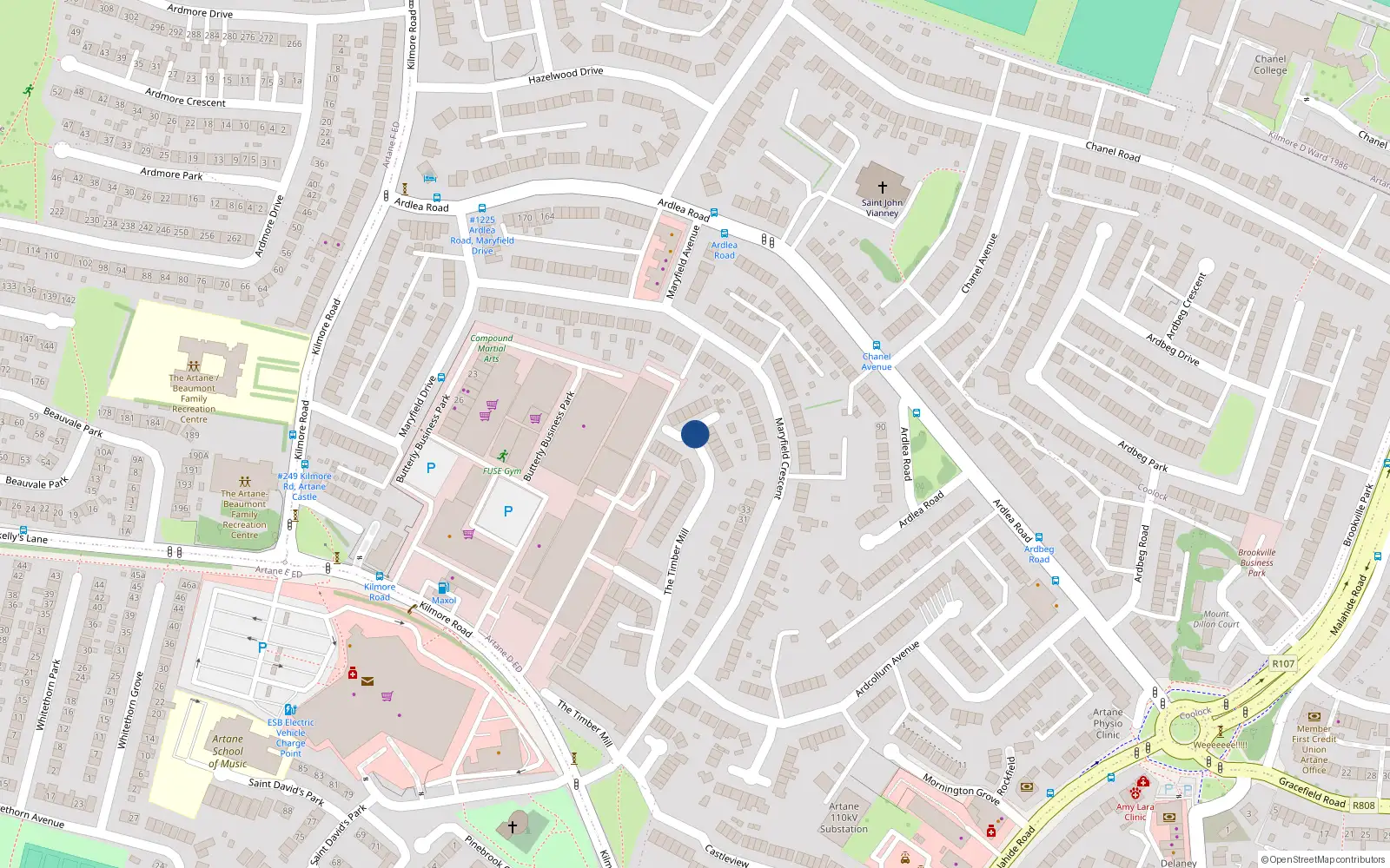 Overhead map showing the location of 20 Timber Mills, Artane, Dublin 5