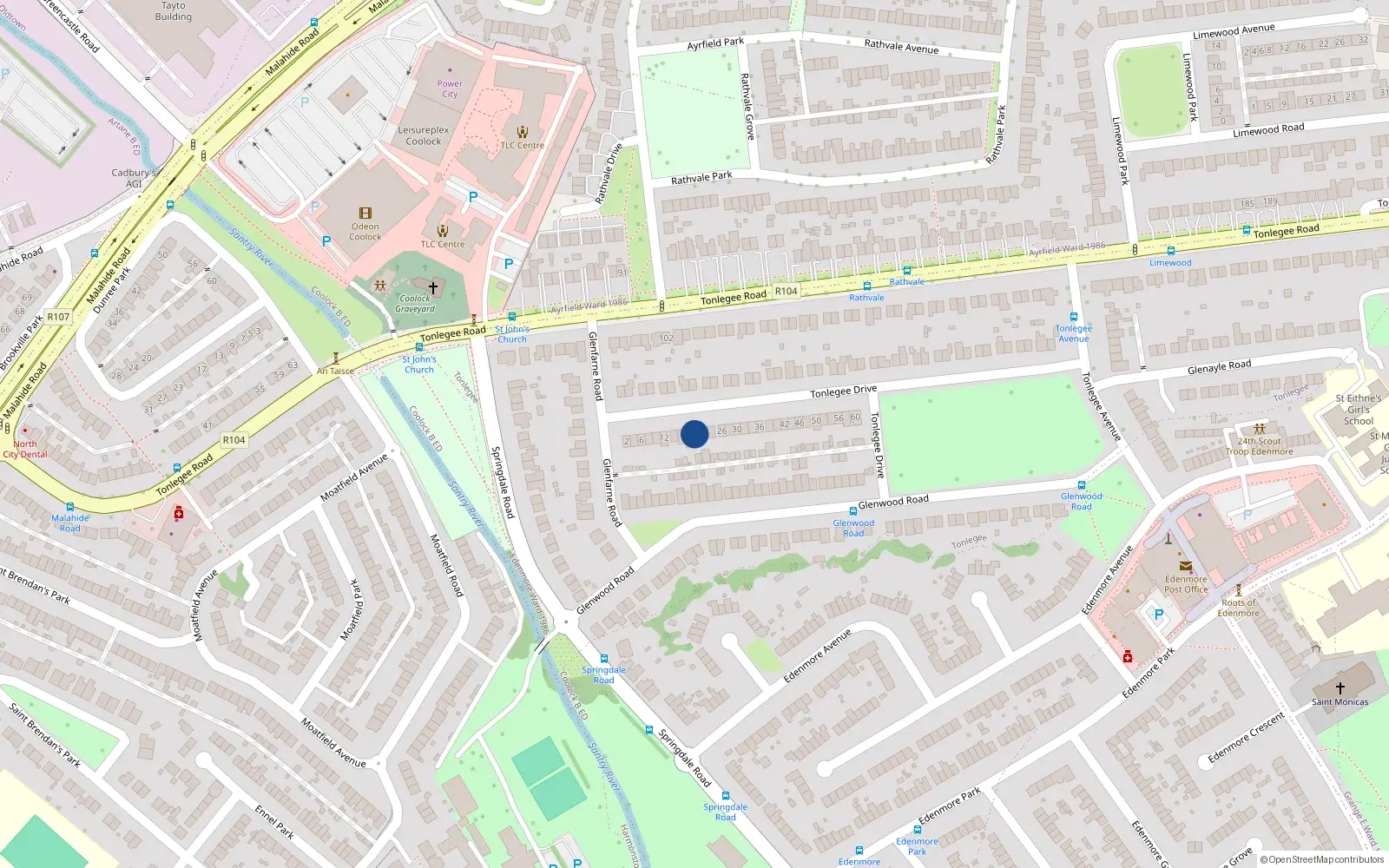 Overhead map showing the location of 20 Tongelee Drive, Raheny, Dublin 5