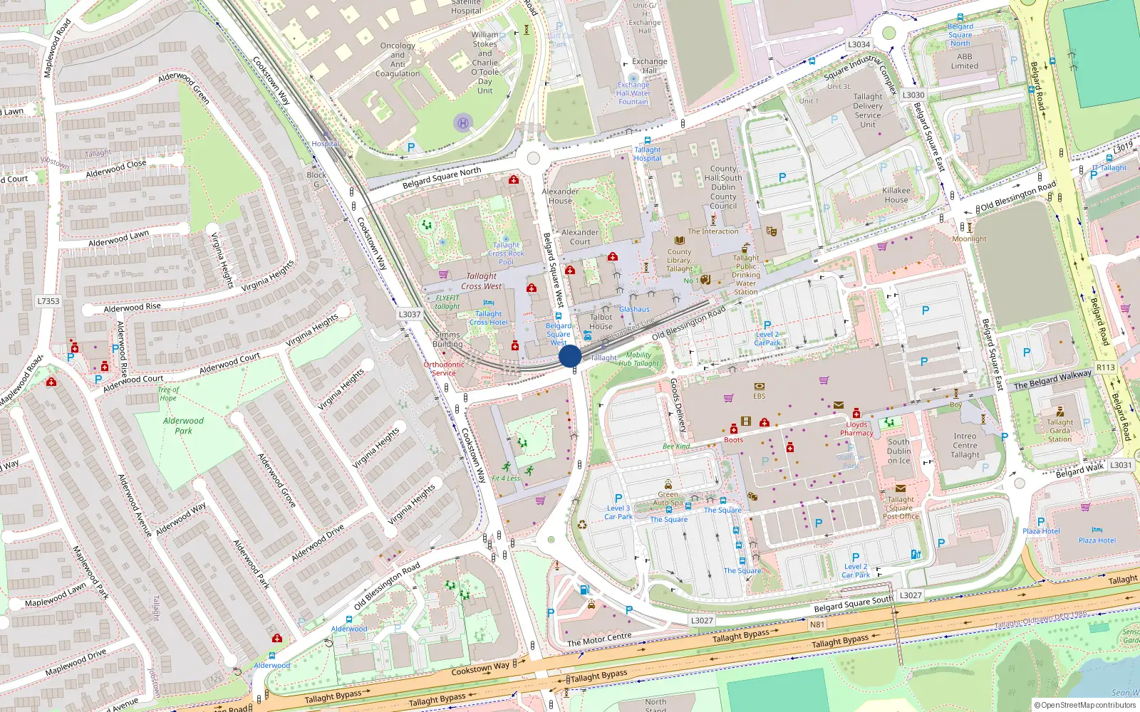 Overhead map showing the location of 20 Tuansgate, Belgard Square West, Tallaght