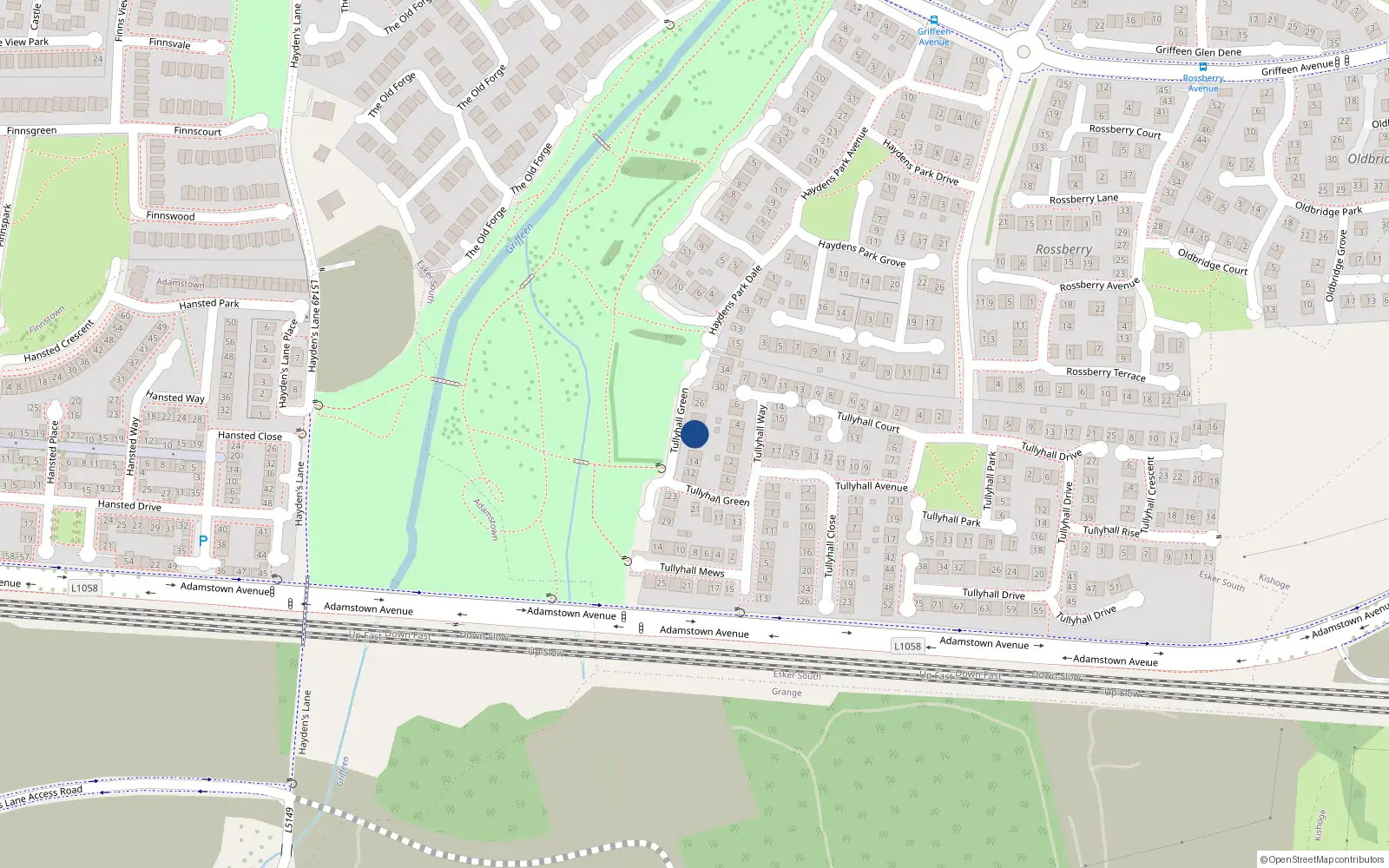 Overhead map showing the location of 20 Tullyhall Green, Lucan