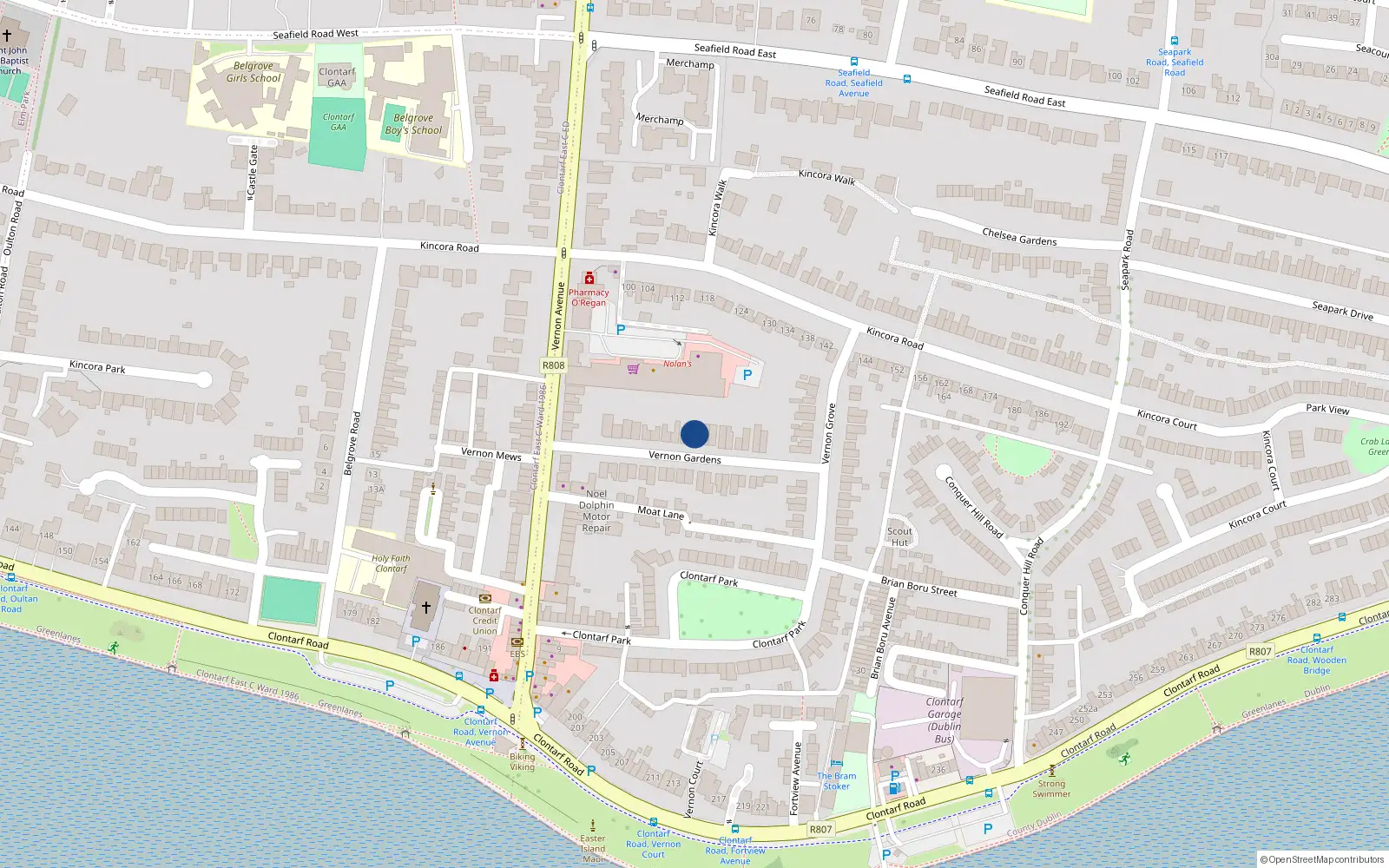 Overhead map showing the location of 20 Vernon Gardens, Dublin 3