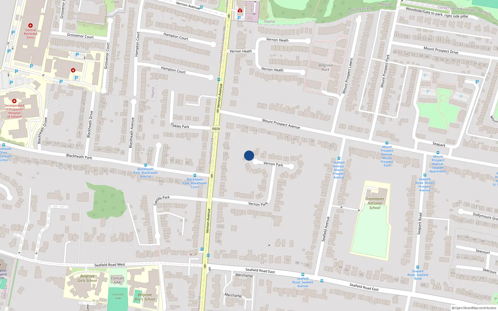 Overhead map showing the location of 20 Vernon Park, Dublin 3
