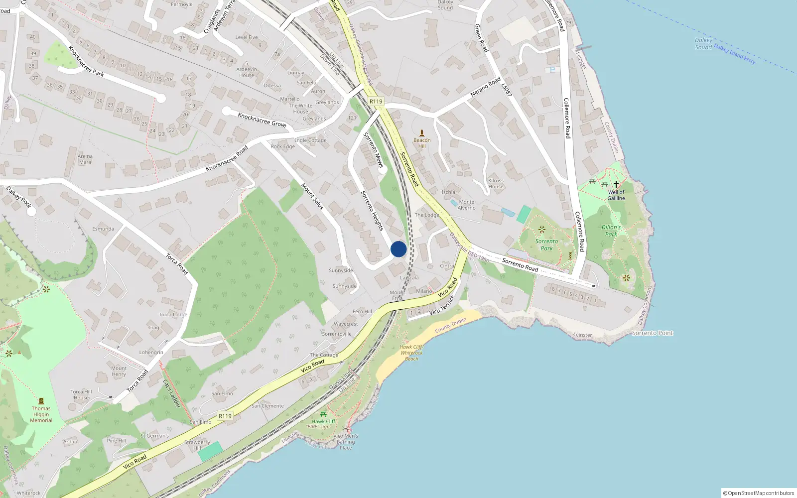 Overhead map showing the location of 20 Vico Rock, Sorrento Road, Dalkey