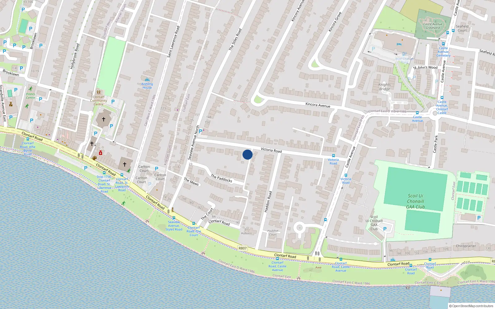 Overhead map showing the location of 20 Victoria Road, Clontarf, Dublin 3