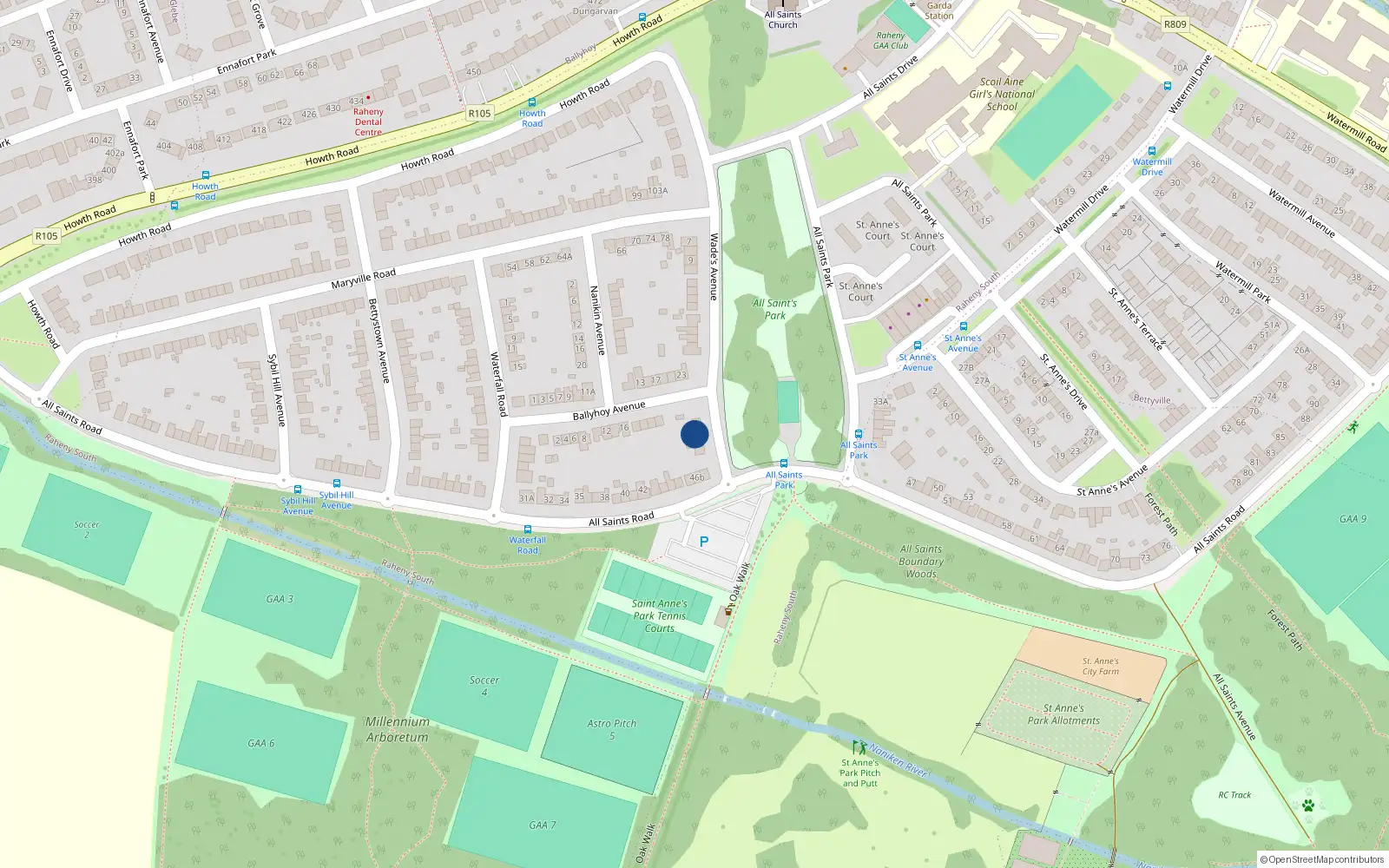 Overhead map showing the location of 20 Wades Avenue, St Annes, Raheny Dublin 5