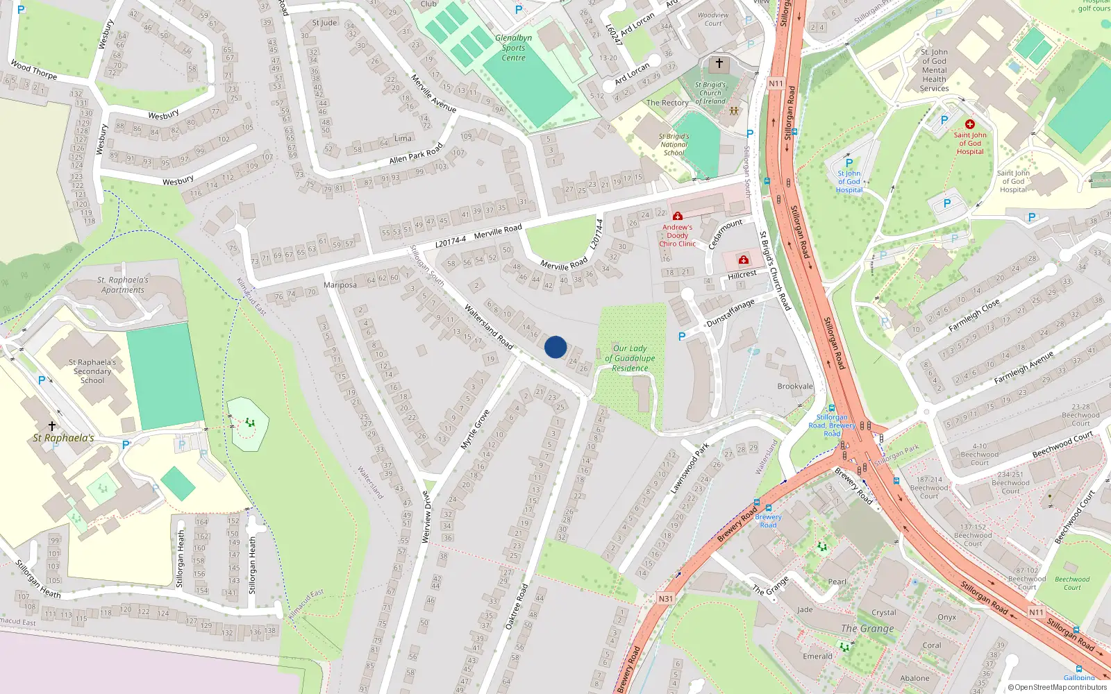 Overhead map showing the location of 20 Waltersland Road, Dublin