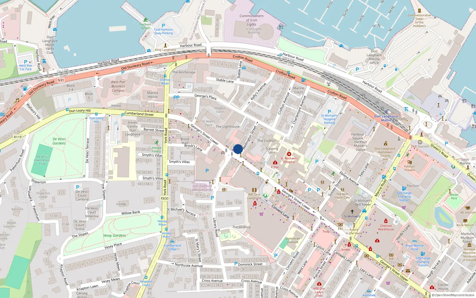 Overhead map showing the location of 20 Wellington Street, Dun Laoghaire, Co Dublin