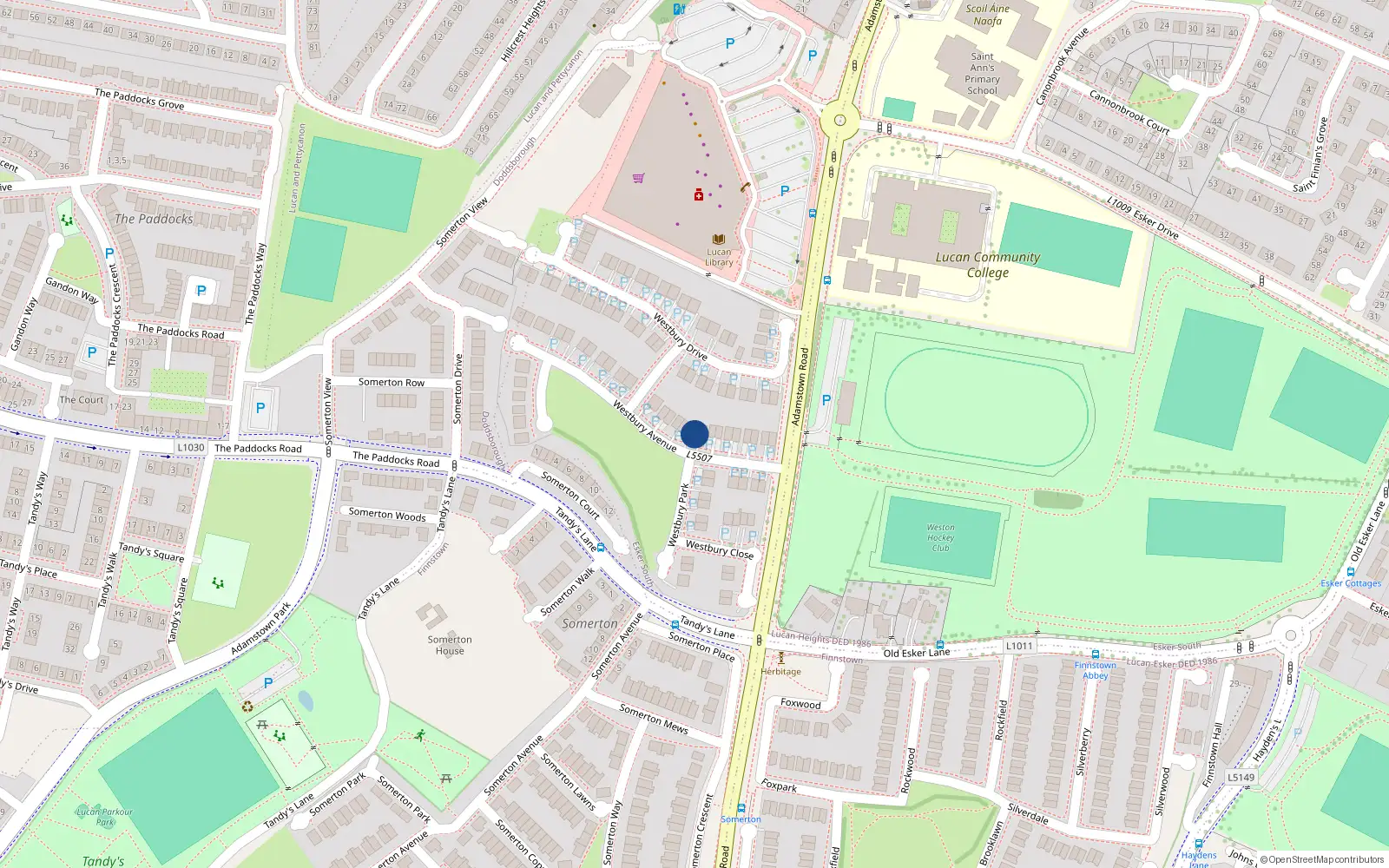 Overhead map showing the location of 20 Westbury Avenue, Lucan
