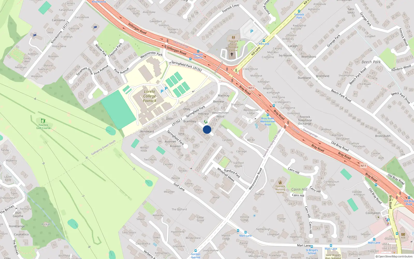 Overhead map showing the location of 20 Westminster Wood, Dublin
